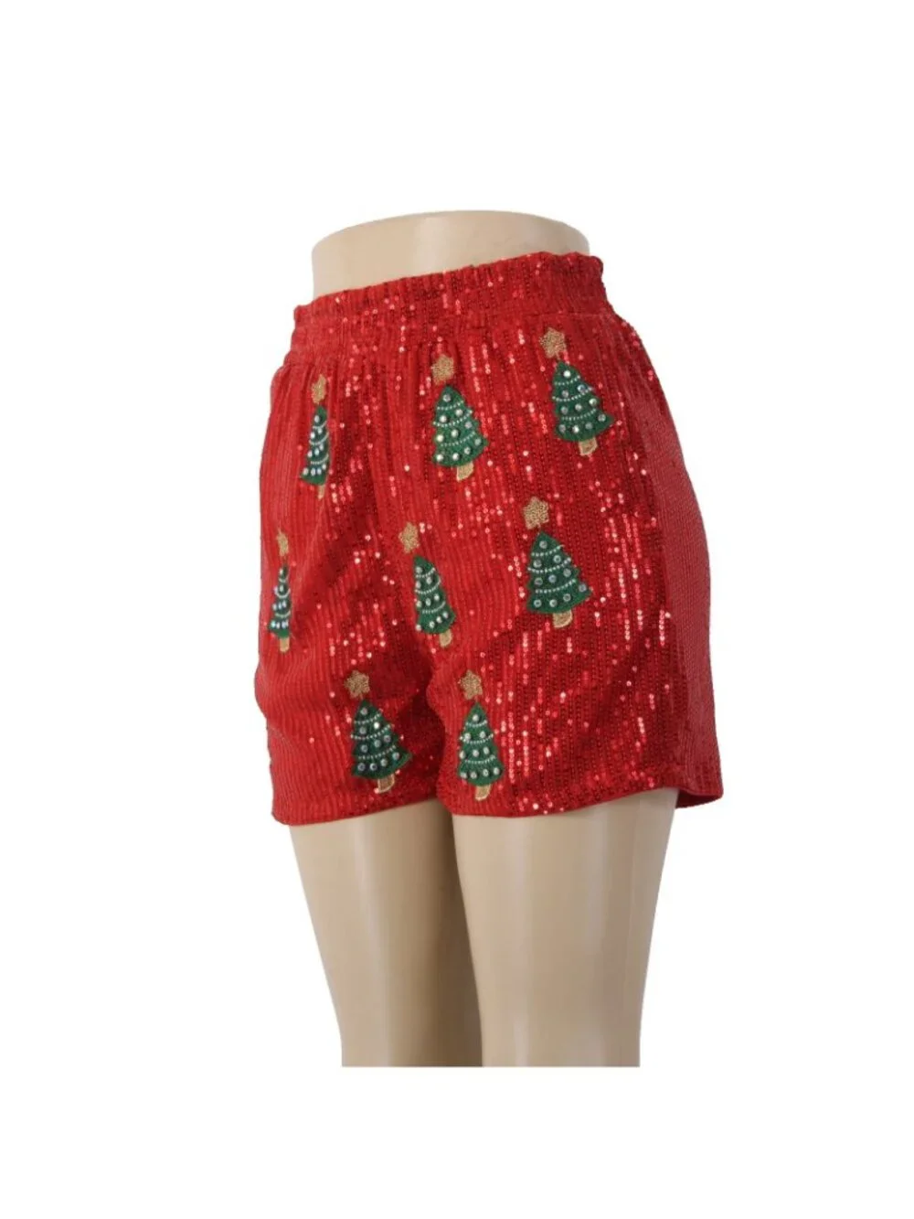 Why Dress Shorts NEW $68 Sz S x 2.5 Red Multi Color Rhinestones Xmas Tree Poly